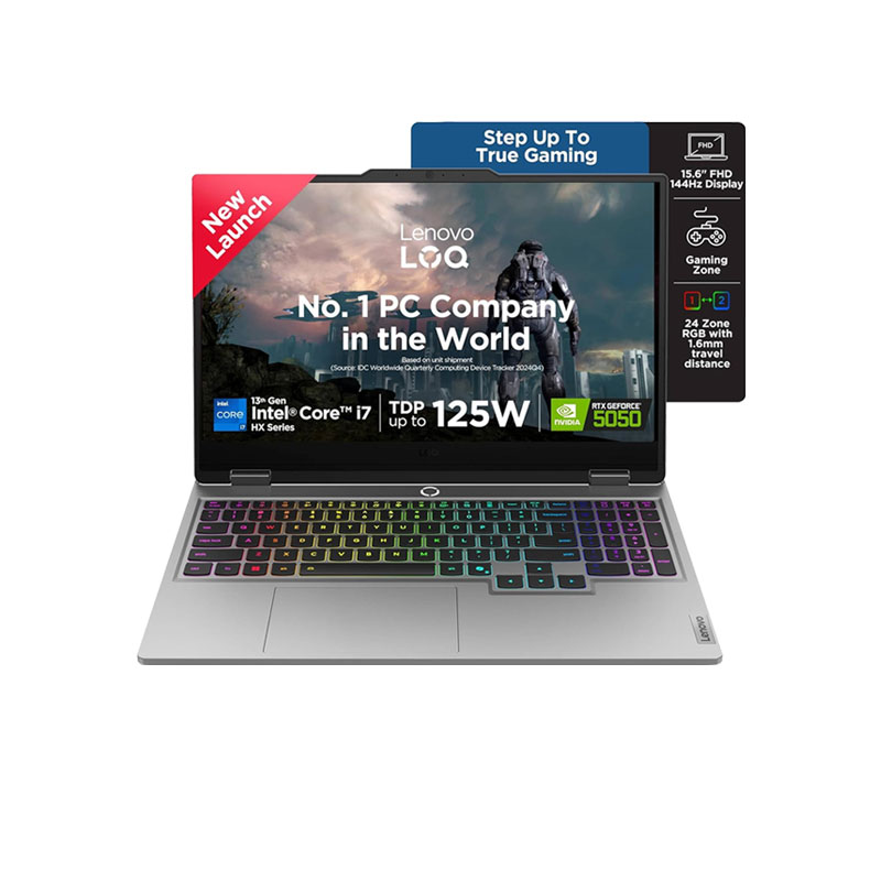 Picture of Lenovo LOQ - Intel Core i7-13700HX 15.6" (39.6cm) 83JE00U7IN  Gaming Laptop (16GB/ 1TB SSD/ Full HD Display/ NVIDIA GeForce RTX 5050 8GB GDDR7/ E-shutter/ AI-Powered Gaming PC/ Anti-glare/ Windows 11 Home/ Office Home 2024/ 1Year Warranty/ Luna Grey/ 2.4kg)